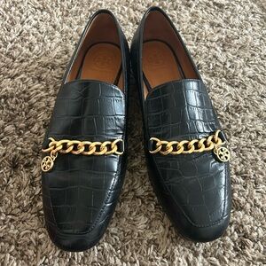 Tory Burch Black Croc-Embossed Loafers